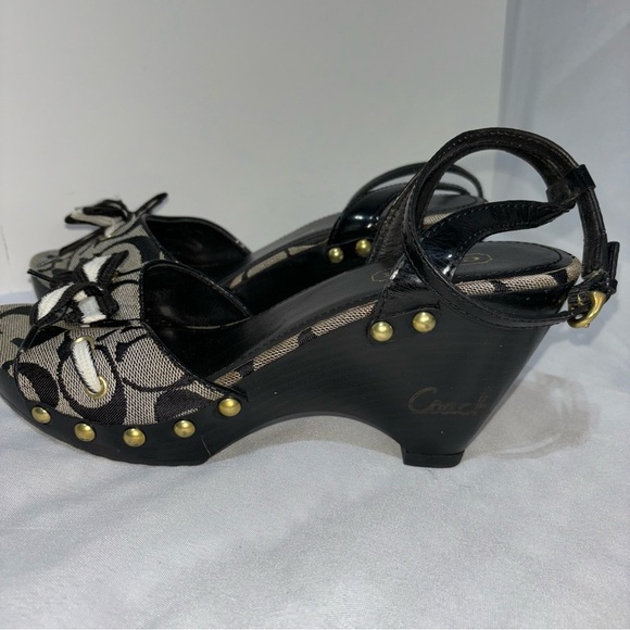 COACH Signature Open Toe Wedge Heel Ankle Strap Sandal “ Betsey” Size 8 - Picture 6 of 13